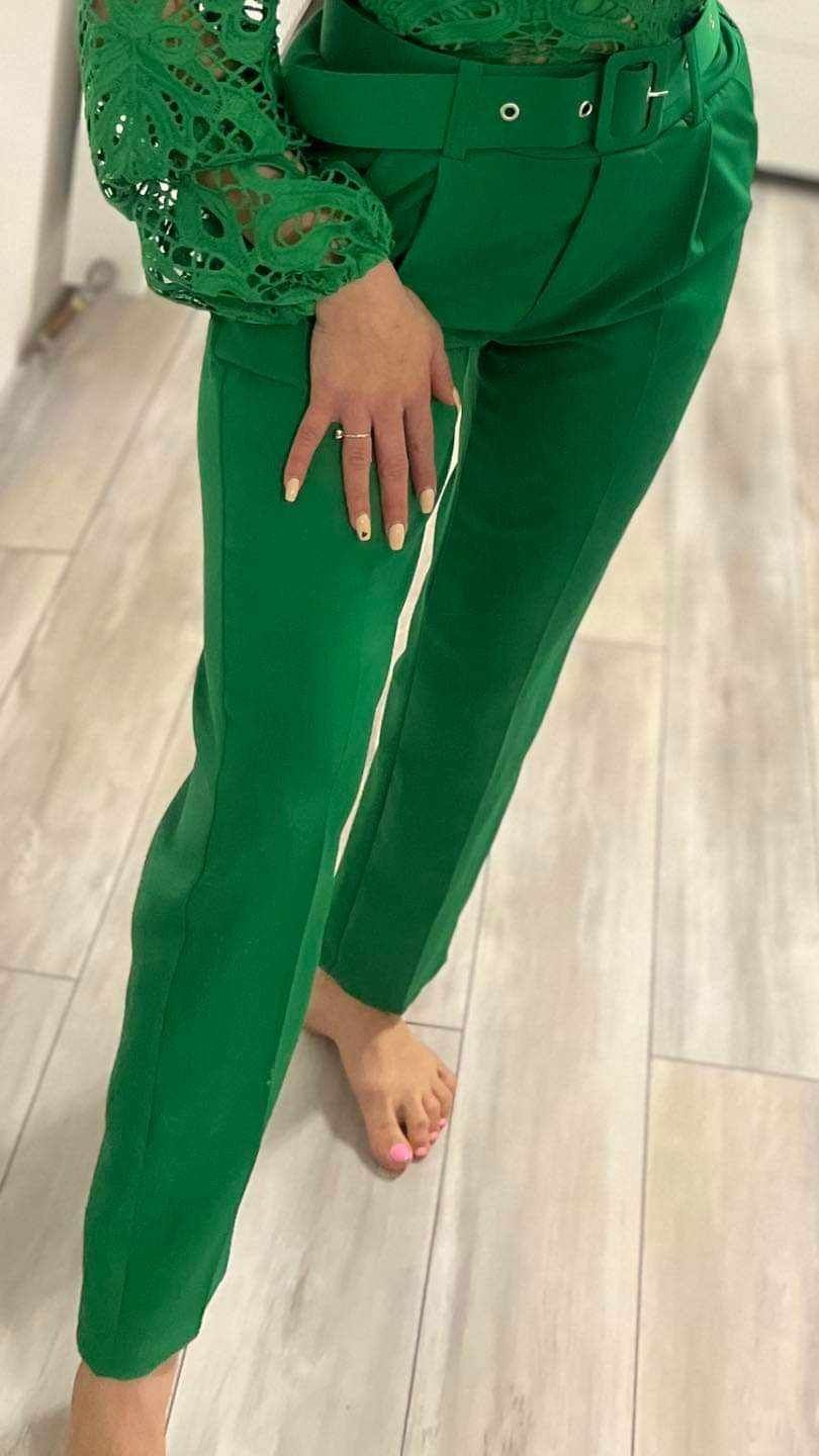 Pantaloni office verzi cu talie înaltă
