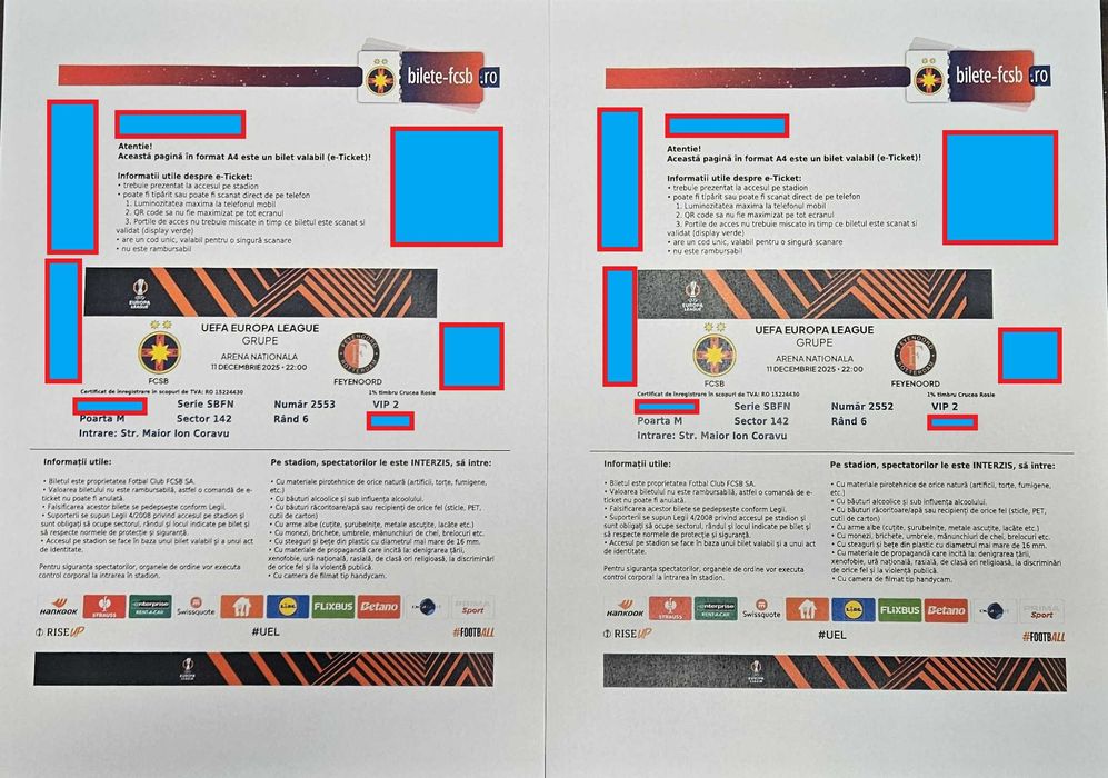 VIP2 AREA 2X Bilet FCSB ..FEYENOORD 11.11.2025 (2xTICKETS)