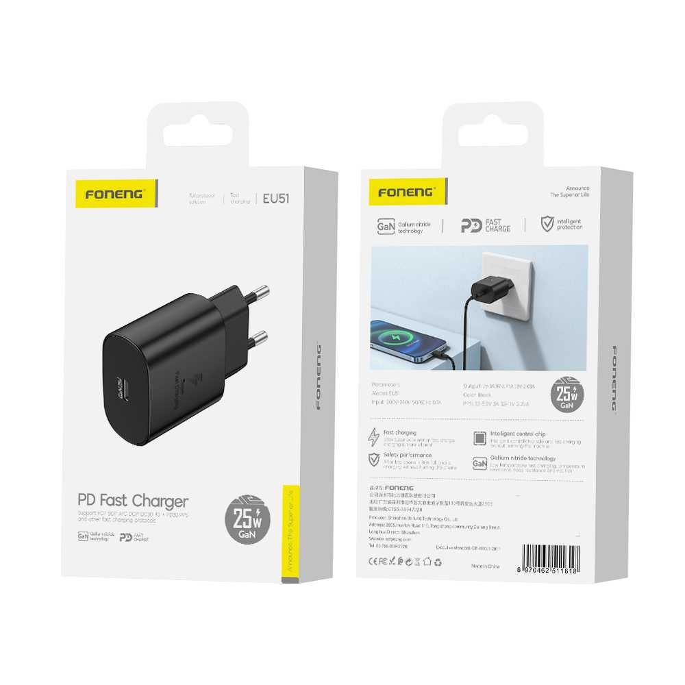 Бързо Зарядно Foneng Wall Charger GAN - Type C - PD 25W
