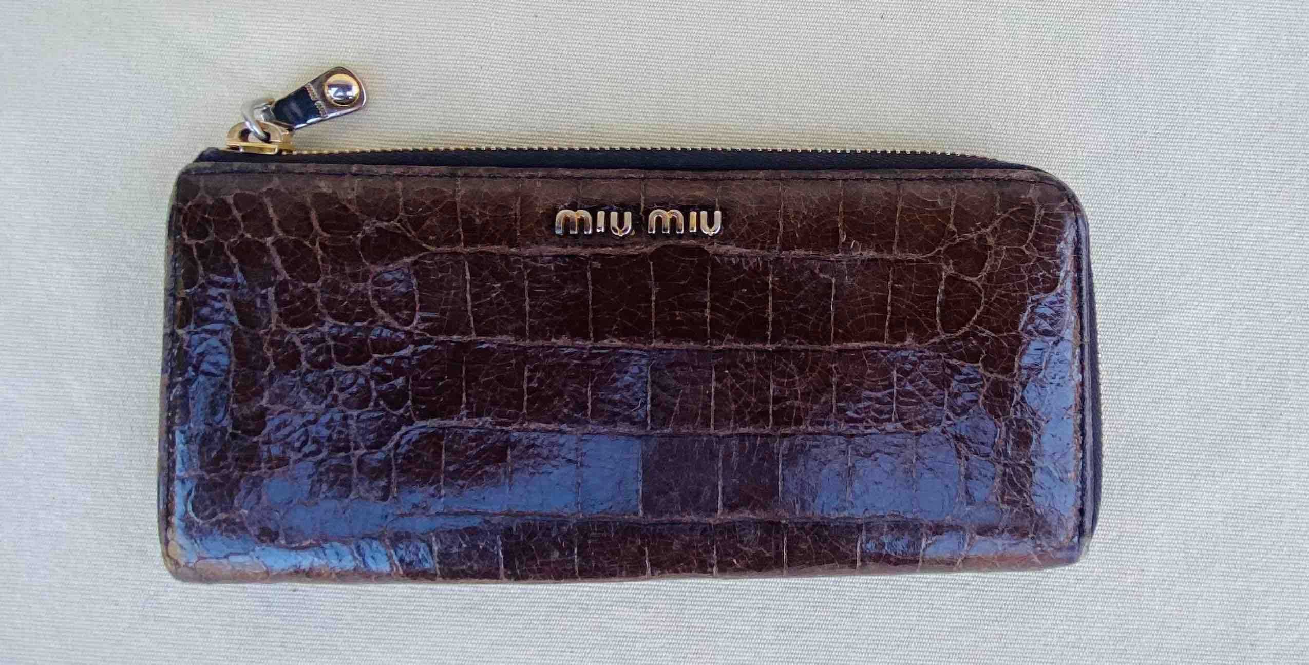 MIU MIU Portofel Orizontal Piele Lacuite Tip Crocodil Maro Original