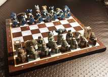 Joc de sah rustic si piese din ceramica FIMO lucrate in detaliu_SUPERB