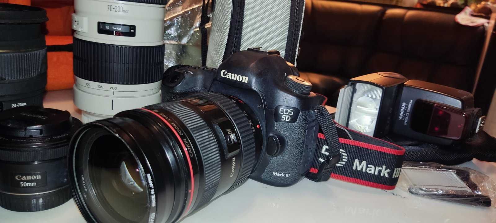 Canon 5D mark III пълен комплект с обективи, раница, рефлектор и други