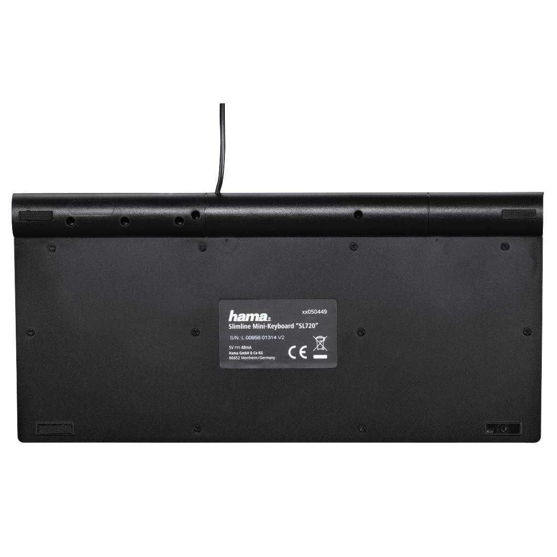 Компактна Клавиатура Hama Slimline SL720, Кирилица, Black, USB, 1,4m