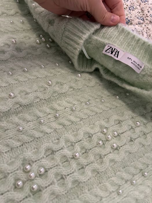 Bluza Zara, mint, perlata, lana, marimea L