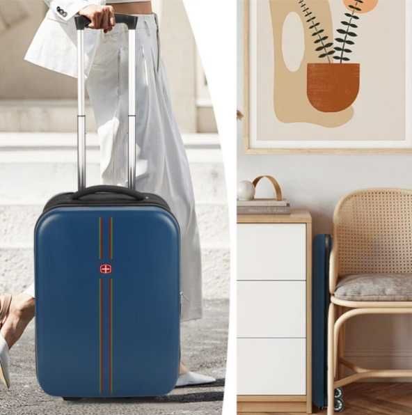 Troler pliabil mare carcasa dura 2 roti 1 lacat maner telescopic BLUE