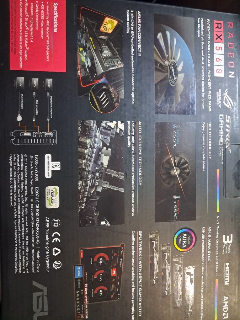 Видео карта ASUS Radeon RX 560 4GB ROG STRIX EVO OC - ASUS-VC-RX560-ST