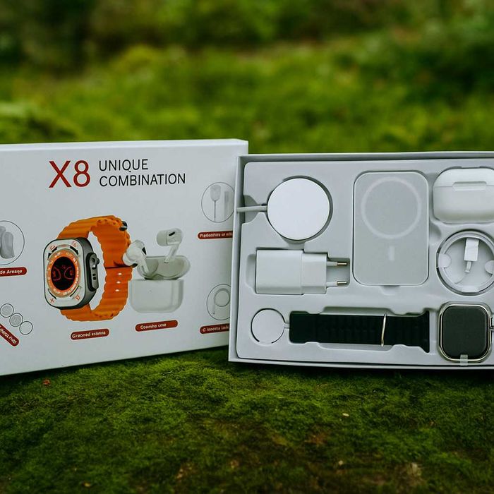 Комплект 8 в 1 с X8 Smartwatch,безжични слушалки,зарядно