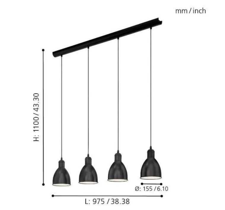 Pendul vintage Priddy, EGLO 4x40W, otel, negru-alb inaltime reglabila