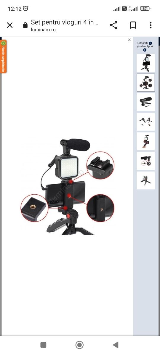 Set pentru vloguri 4 în 1 – microfon, lampă LED, trepied, suport de te