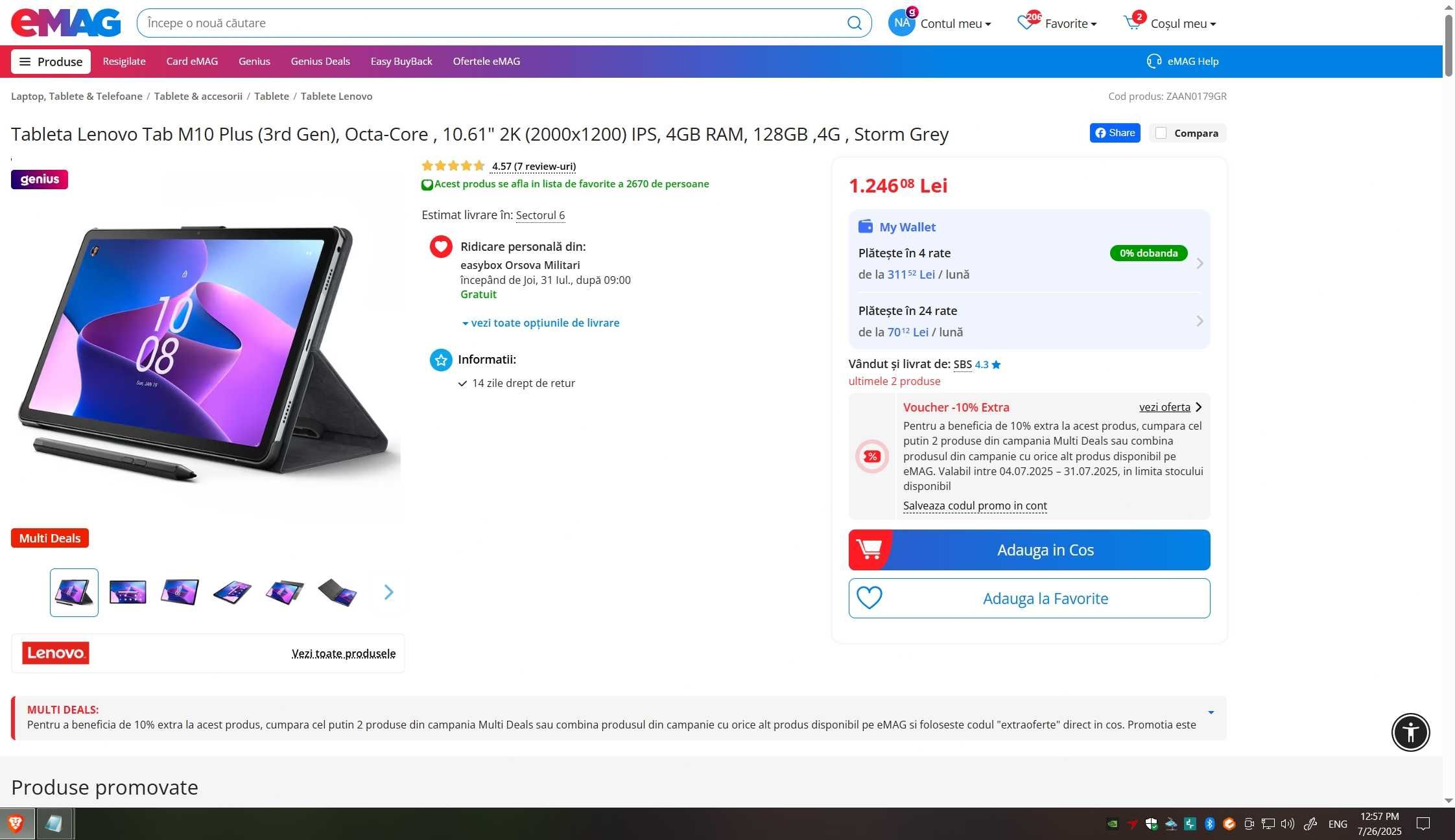 Lenovo Tab M10 Plus (3rd Gen) + LTE (sim), Snapdragon 680, 4GB, 128GB