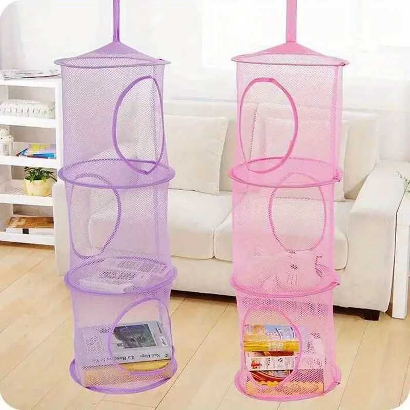 Сгъваем кош с 3 рафта за съхранение на играчки, дрехи, кърпи
