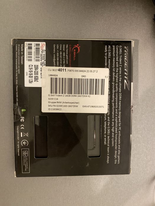 G.Skill DDR4 16GB (8x2) CL16 3200Mhz