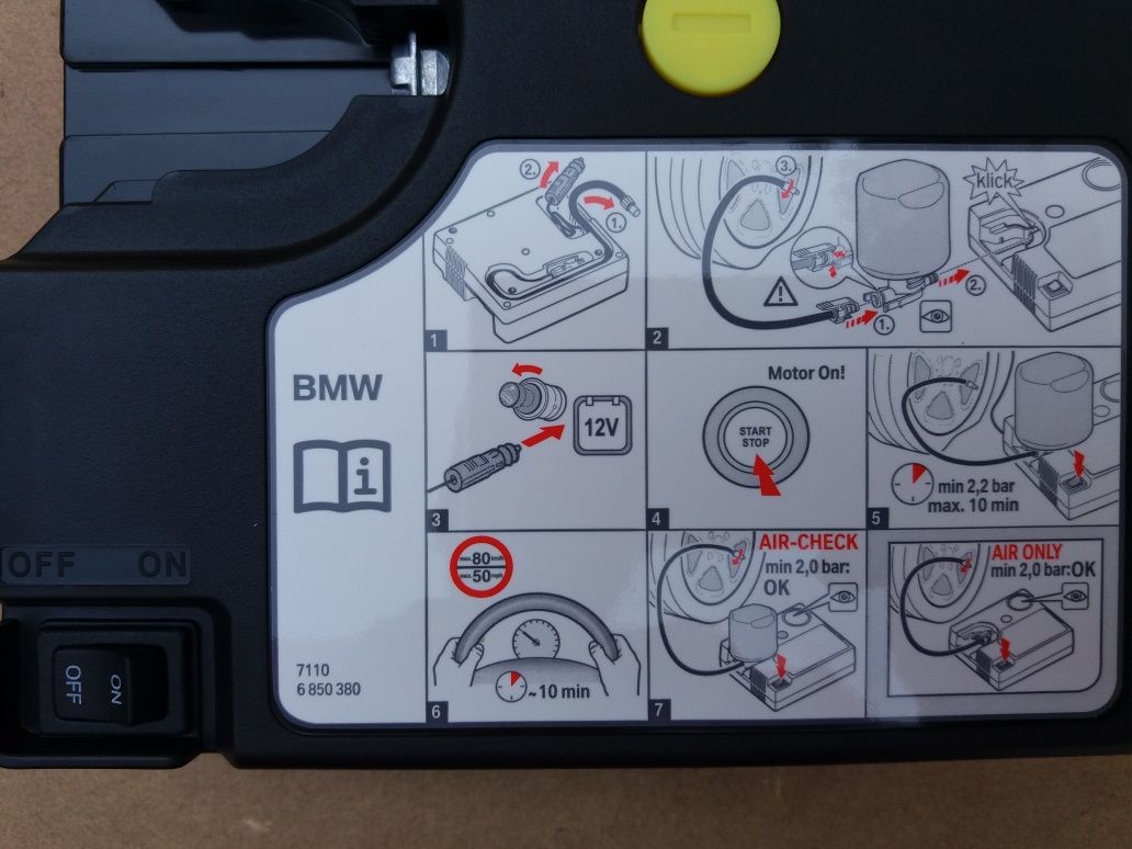 Kit pană compresor auto + solutie umflat roti original BMW 12v 120W