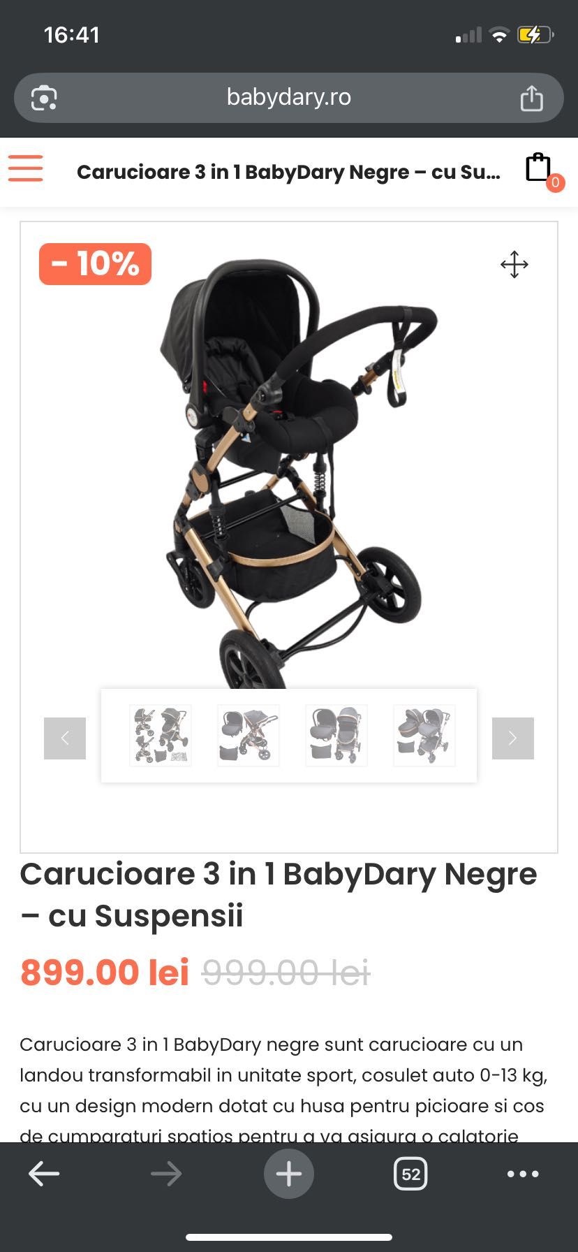 Carucioare 3 in 1 BabyDary Negre – cu Suspensii