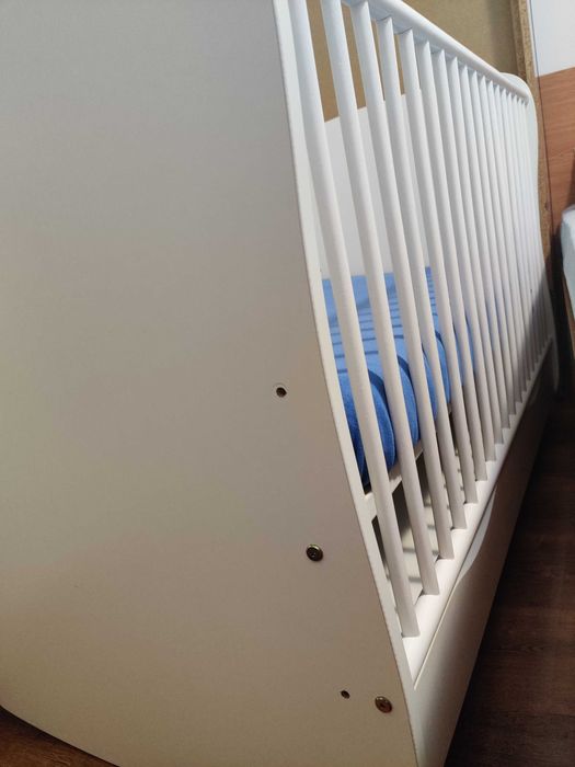 Pătuț de bebeluș alb lemn masiv