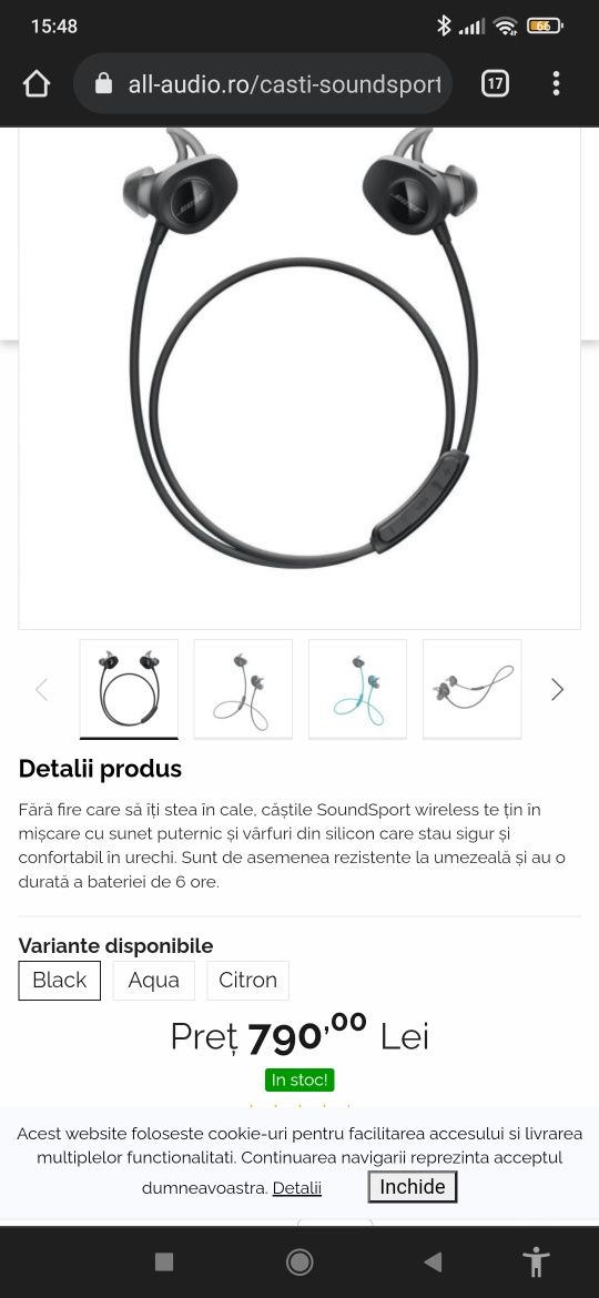 Vând casti wireless Bose SoundSport Black