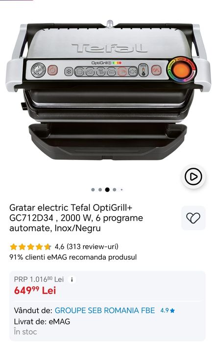 Grătar electric Optigrill Tefal nou, sigilat
