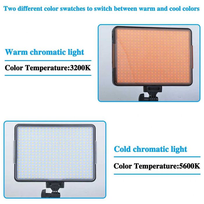 Lampa foto video LED cu acumulator, 2 filtre 3200-5600K, 28W