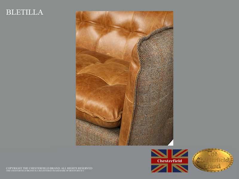 Canapea din piele naturală/lână Tweed ,3 locuri, Chesterfield Brand