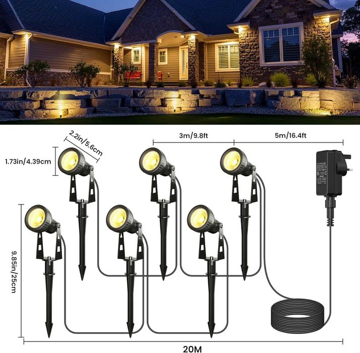 Градински прожектори Zuske 6-в-1 LED външни прожектори с адаптер, IP65