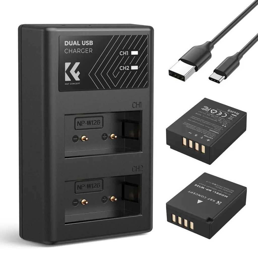 Комплект 2 батерии NP-W126 / NP-W126s + зарядно K&F Concept