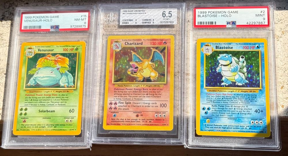 Colecție cărți Pokémon PSA – Starter Pokémon 1999 Holo 1st edition
