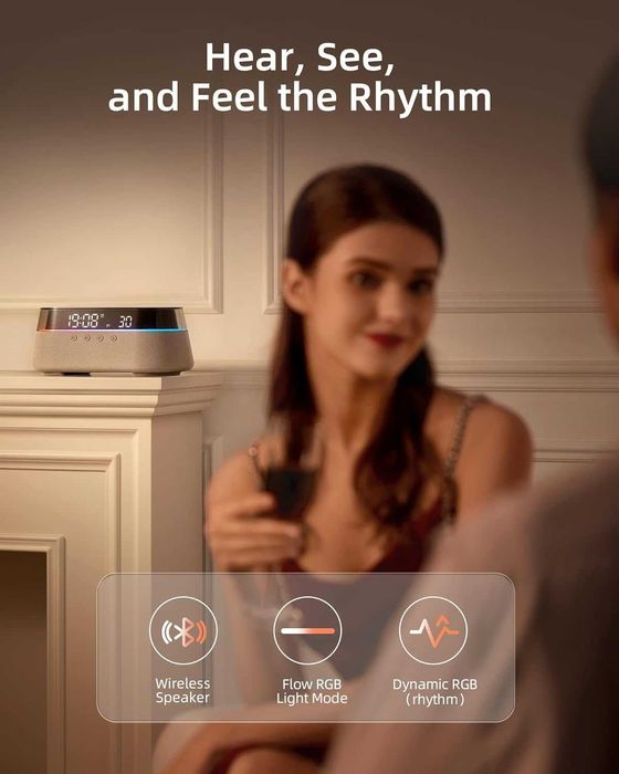 Ceas alarmă digital EZVALO 6în1,radio încărcare 15W,boxa Bluetooth,RGB