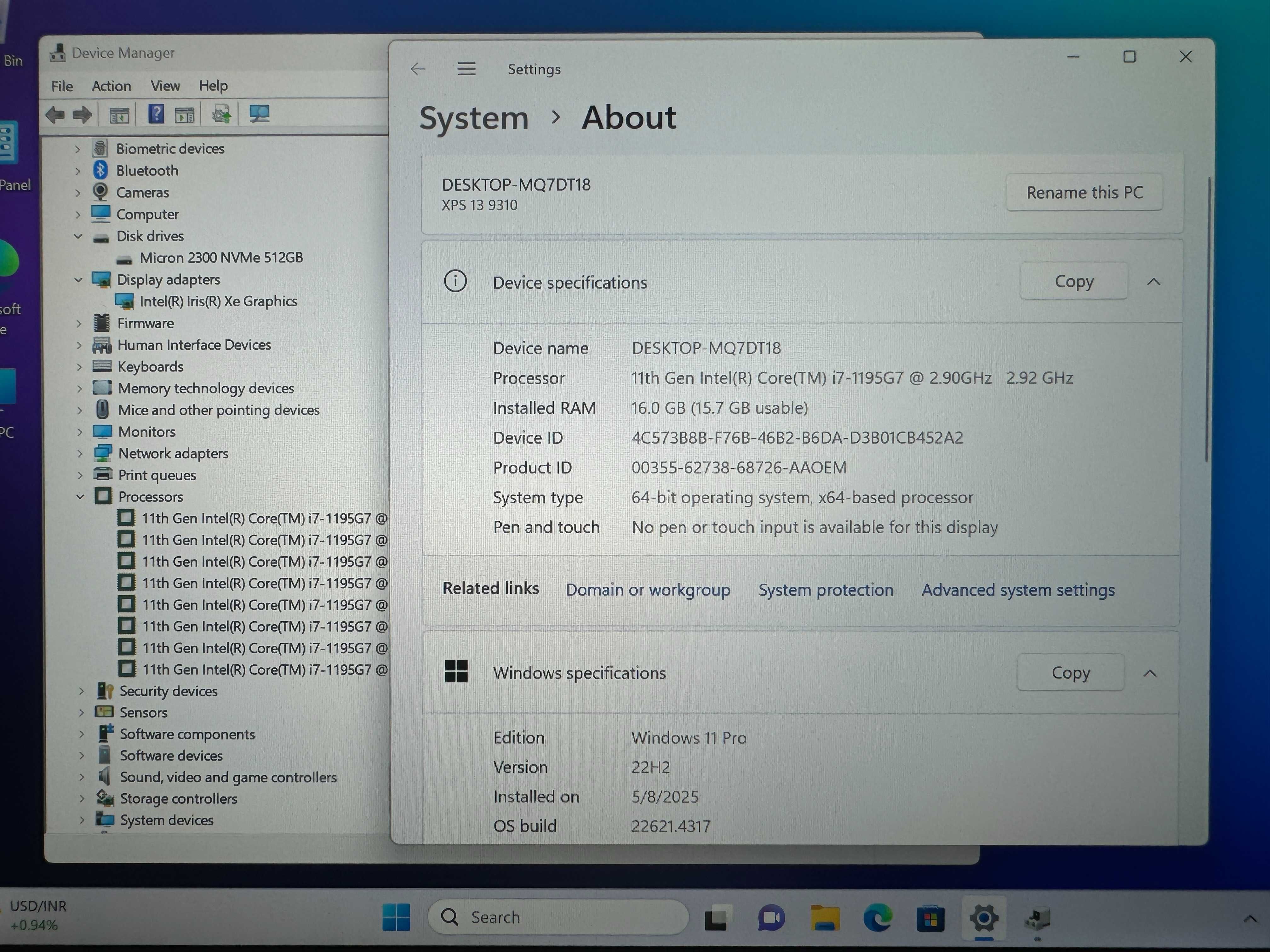 13.4' Full HD+ i7-1195G7 DELL XPS 9310 16GB LPDDR4X/512GB NVMe/Бат 10ч