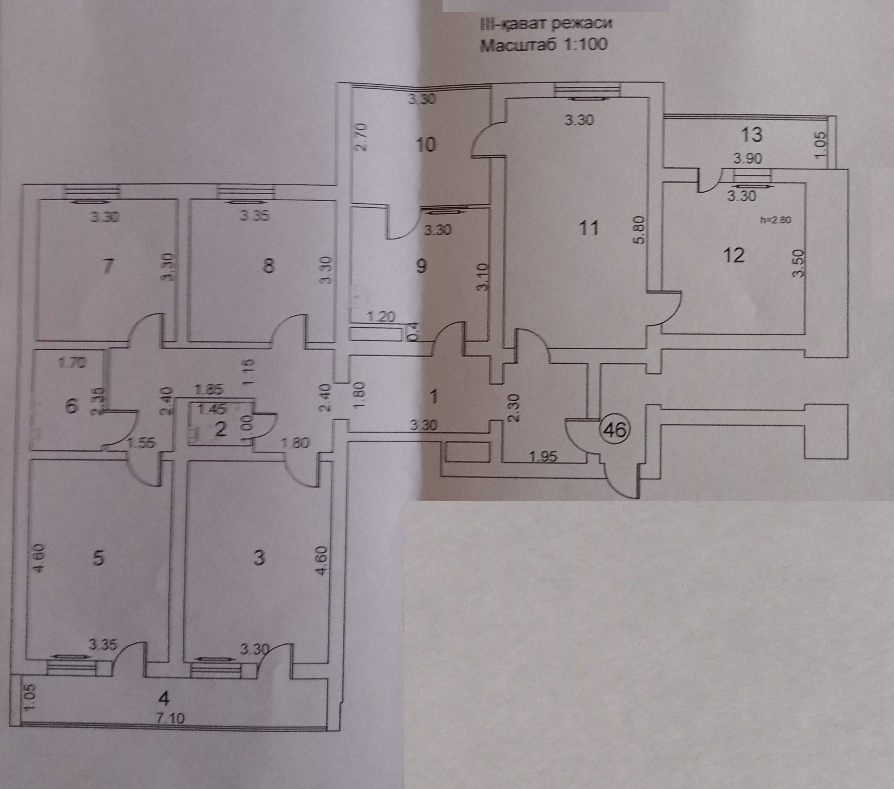 Квартира 6комн передел в 5-ти комн 140м2 Сергели-8 на 3 этаже (87111)