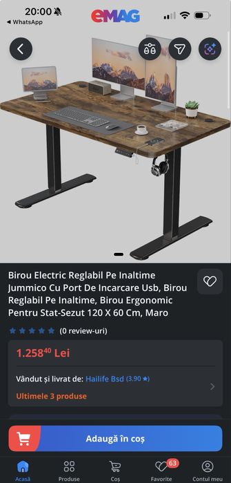 Birou reblabil electric pe inaltime cu port de incarcare USB