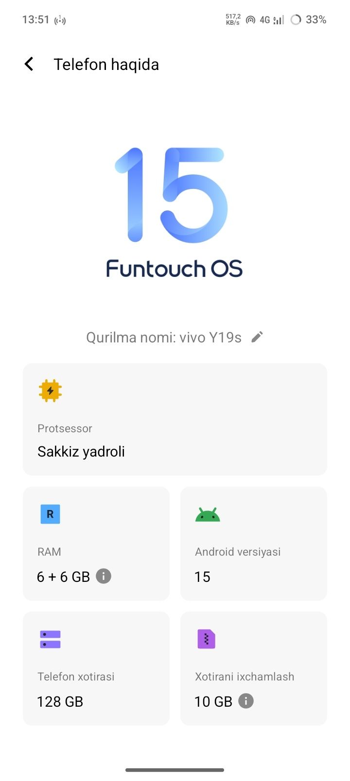 Vivo Y19s 6/128 srochno sotiladi