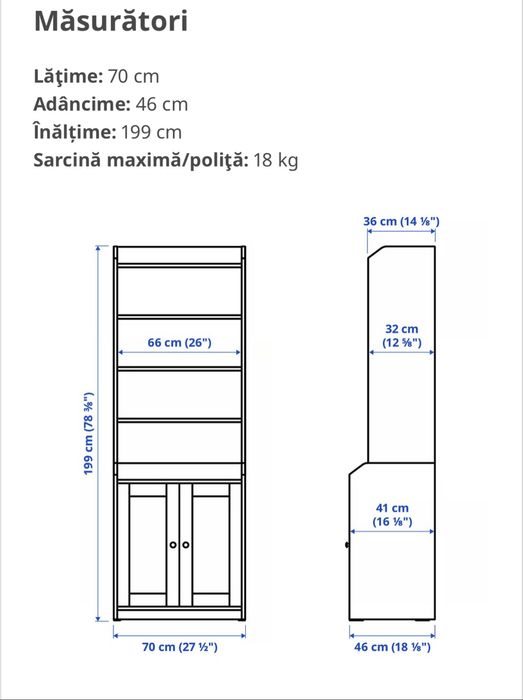 Biblioteca HAUGA corp inalt 2 usi gri 70x199 cm