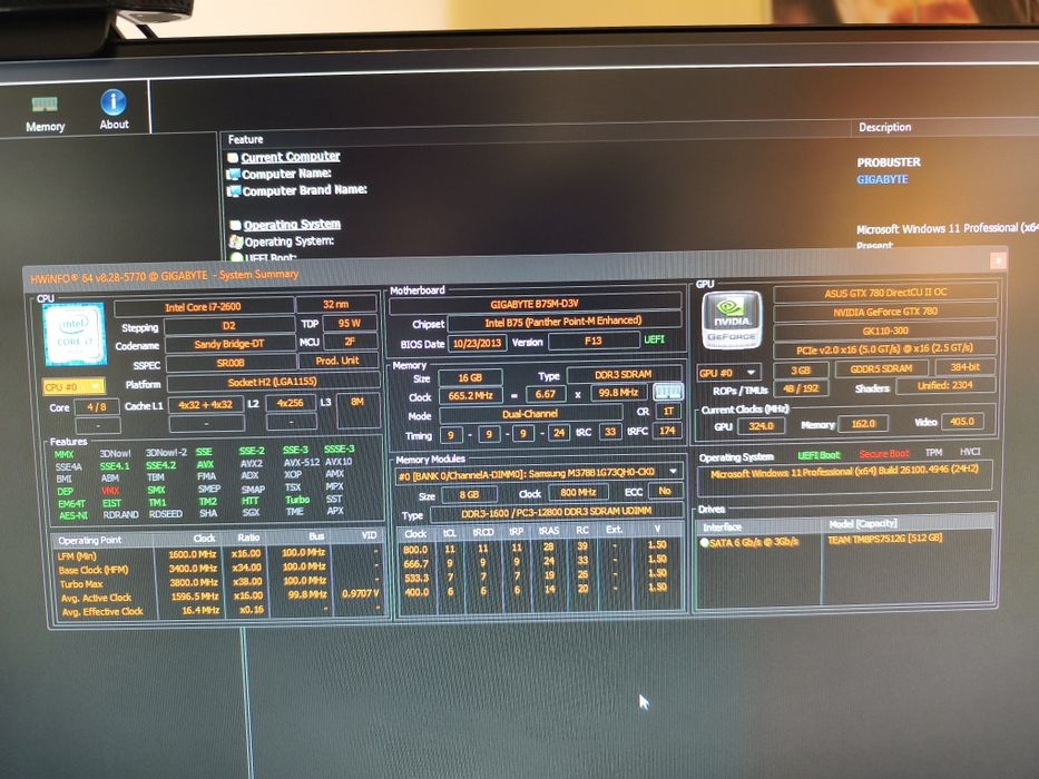 Sistem PC i7 16gb GTX 780 500gb ssd Windows 11