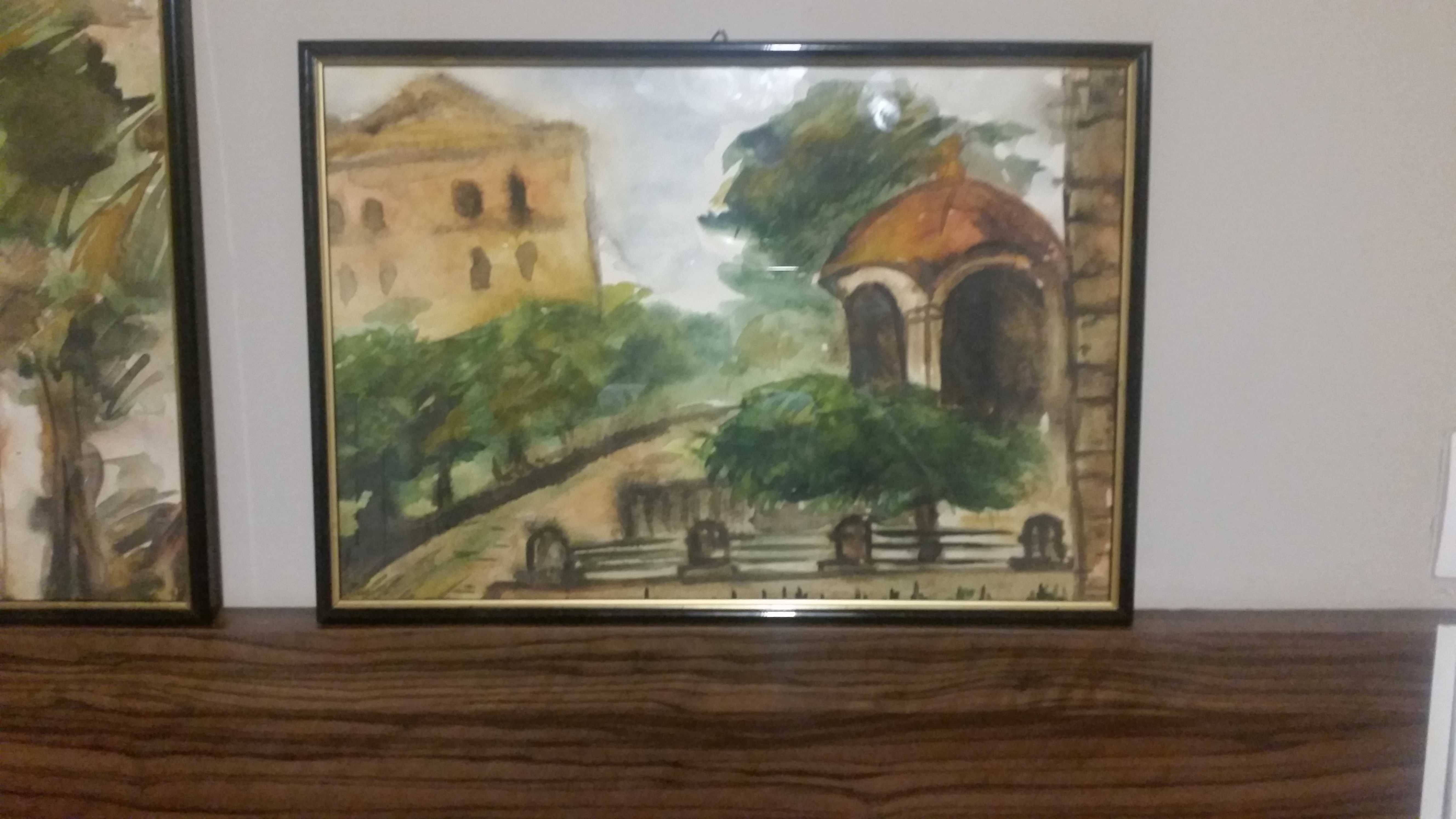 Селска черква. Картина, рисувана на ръка с акварелни бои.