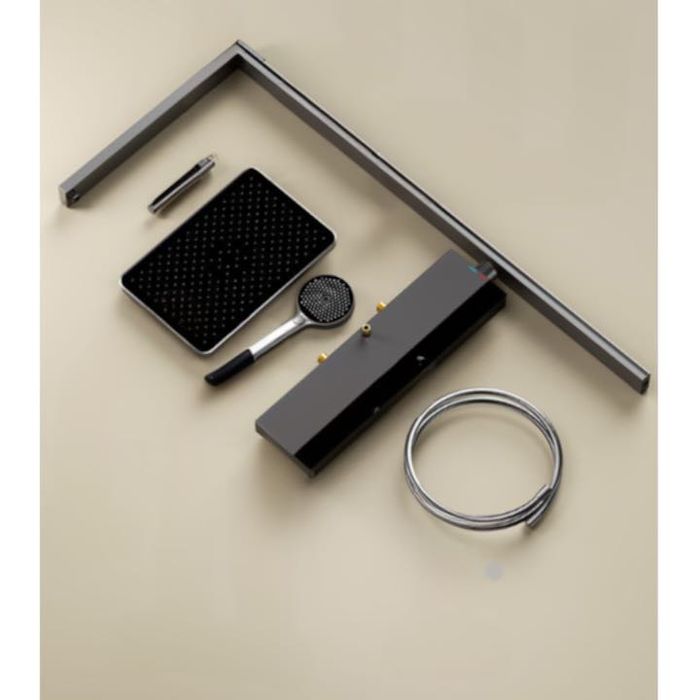 Set de dus cu afisaj digital pentru temperatura, de culoare gri