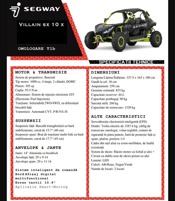 UTV Buggy Segway Villain SX10x – 2022 – ca nou, doar 1 500 km!