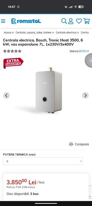 Centrala BOSCH tronic heat 3500 cu garanție