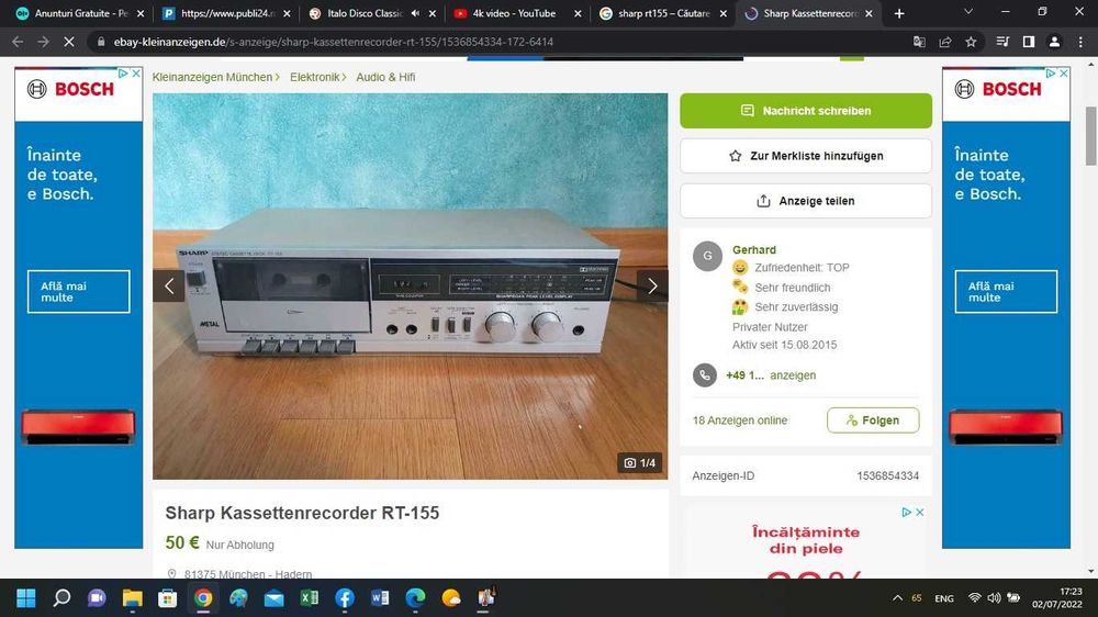 Casetofon deck SHARP RT 155