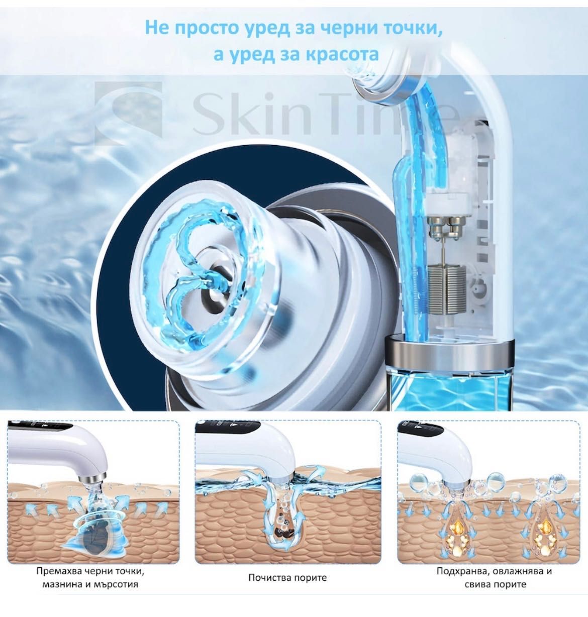 Вакуумен уред за почистване на пори и черни точки с вода SkinTime