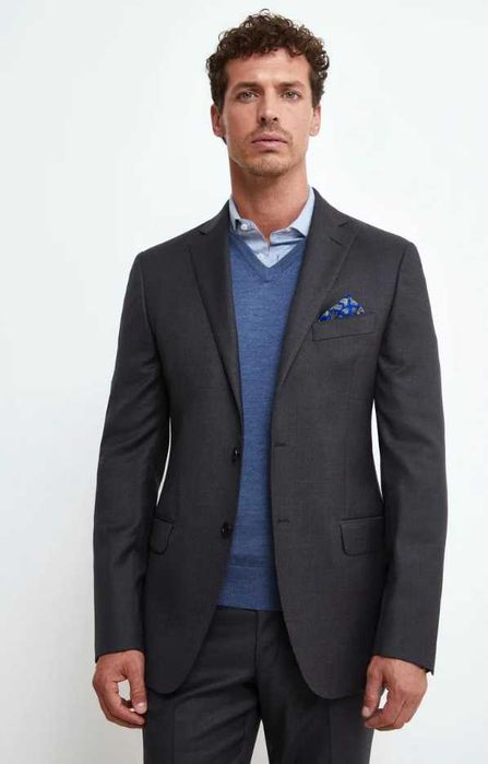 Sacou blazer de lux 54 XXL Eduard Dressler lana moale resoirabila gri