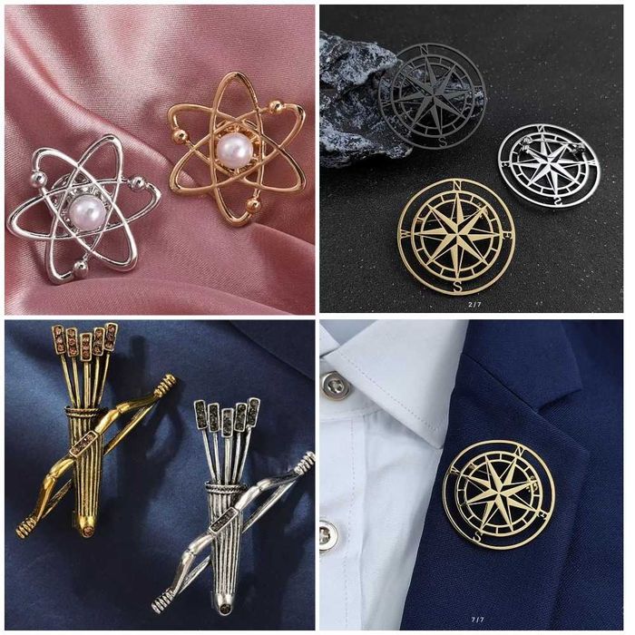 Брошь в виде вращающегося Атома. Компаса. Лук со стрелами.