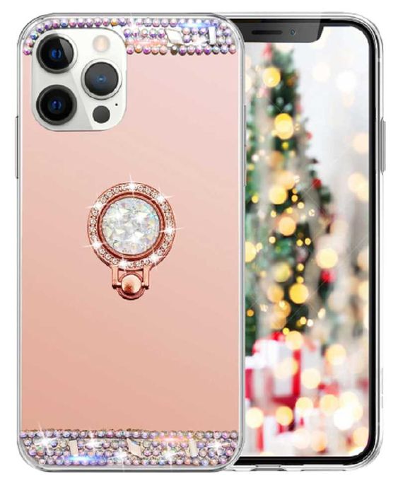 Husa Oglinda + pietricele + inel iPhone 13,13 Mini, 13 Pro, 13 Pro Max