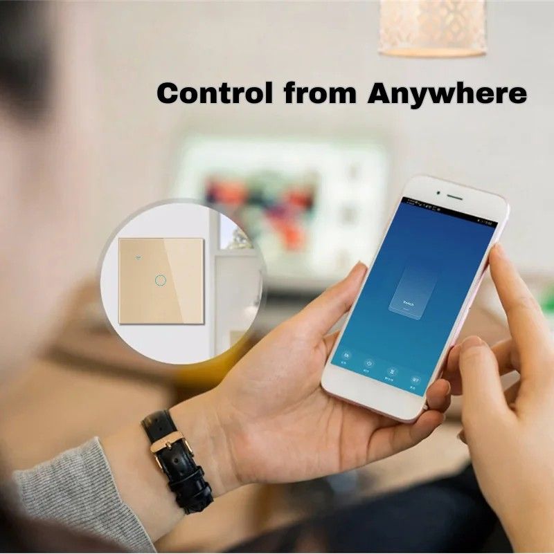 Intrerupator smart touch, WiFi, Sticla, iUni 1G, 10A, Tuya, LED, Gold