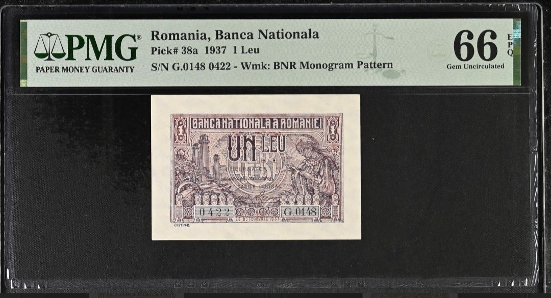 Bancnota 1 leu 1937 Gradata PMG 66 EPQ Superba