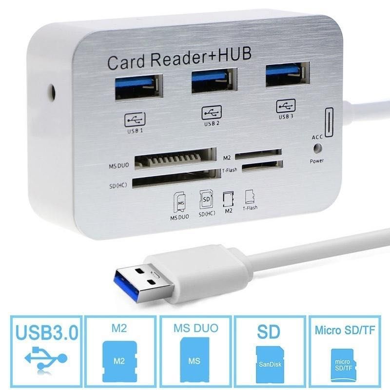 Card reader MS/SD/M2/TF+hub USB3.0, 3 port usb 3.0, cablu 30cm cod 205