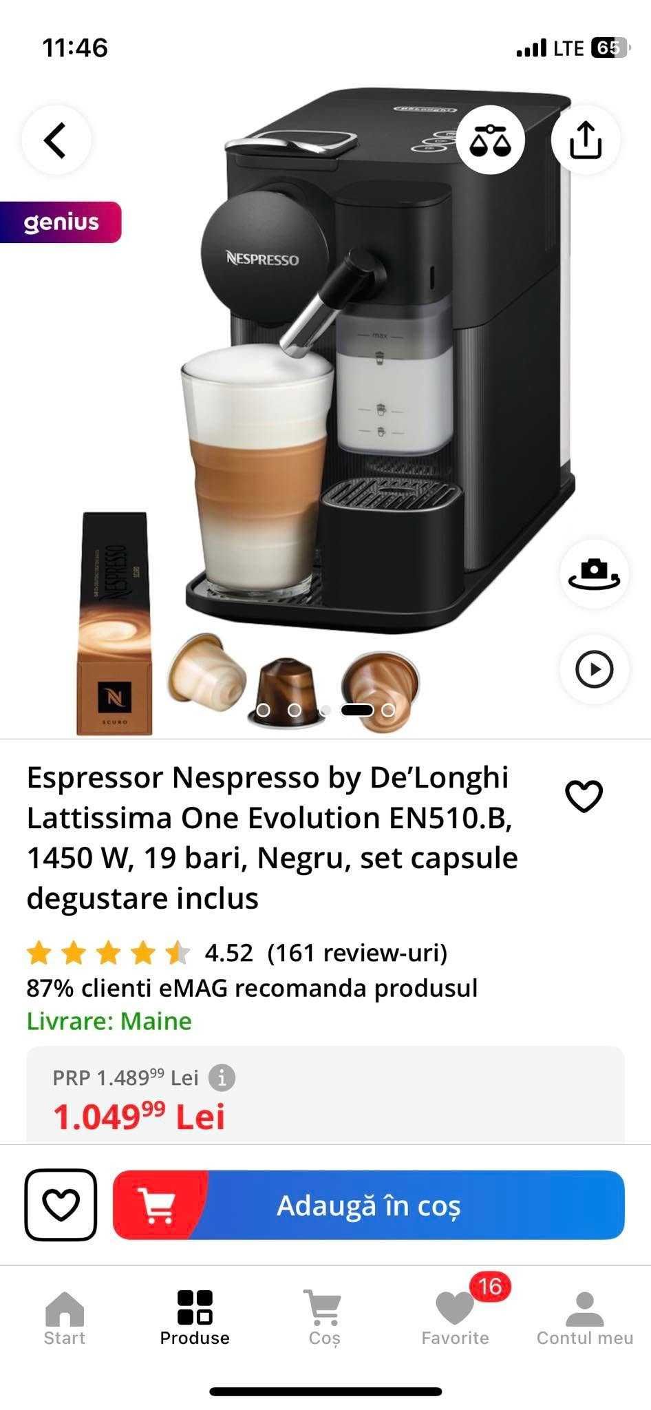 expressor automat Nespresso by De’Longhi Lattissima One, negru