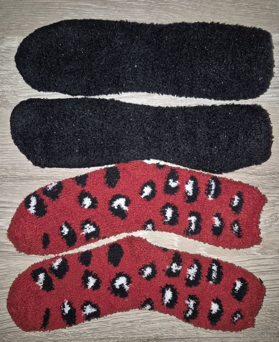 Set 2 perechi sosete groase Avon imprimeu leopard si negru cu sclipici