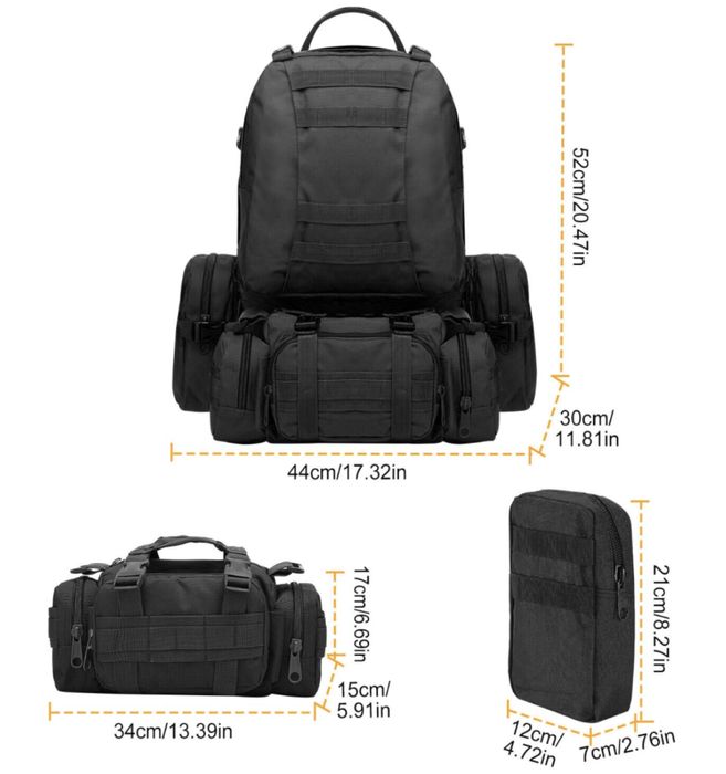 55L тактическа раница 4в1 Military военна водоустойчива туризъм  Molle