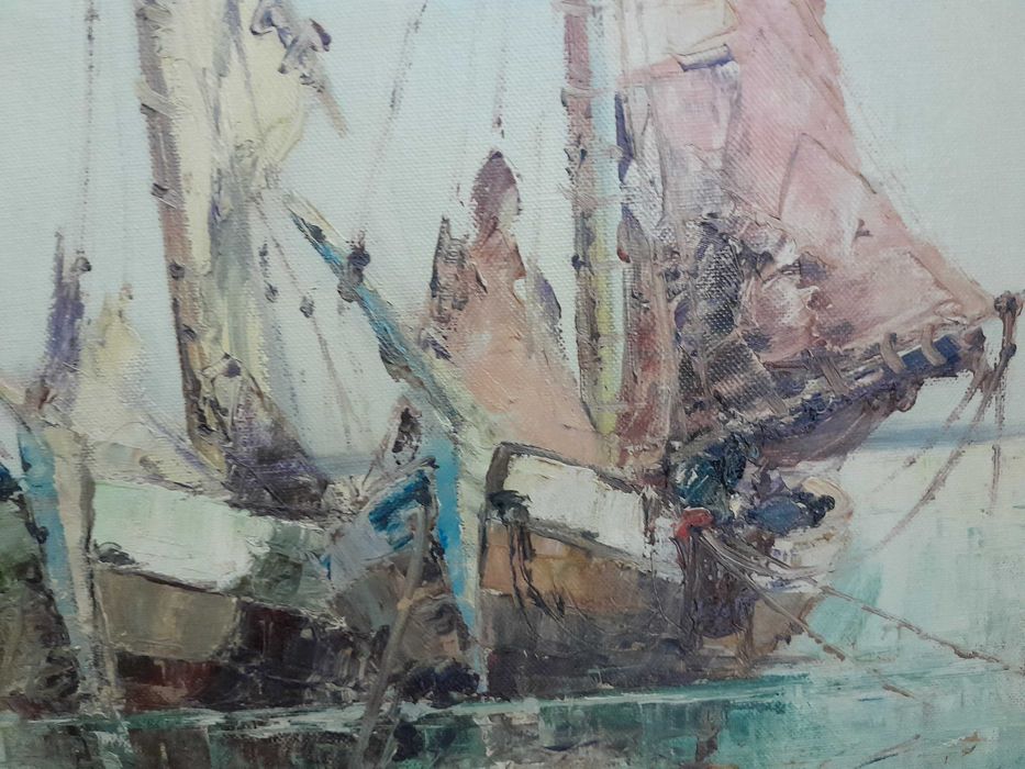 Tablou vechi, pictură flamandă, marină, U/P - 100cm x 80cm, ramă epocă