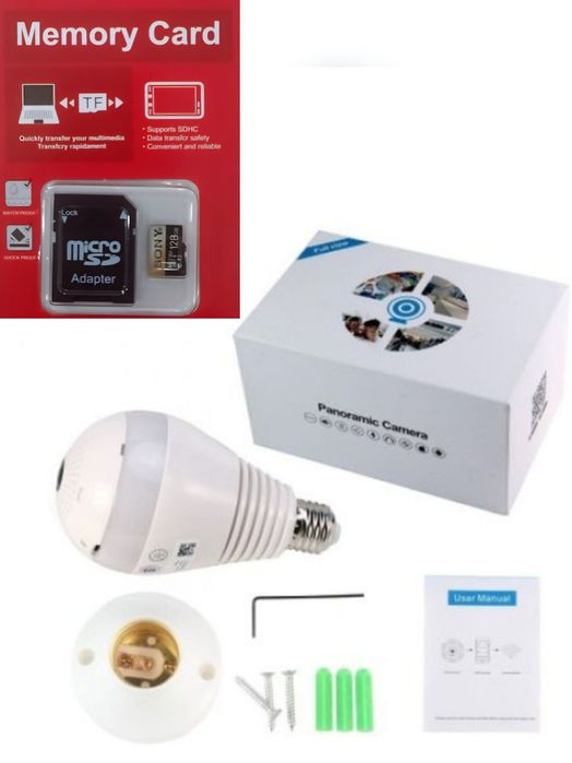 WiFi камера в LED крушка Е27 + ПОДАРЪК - 128 GB micro SD карта SONY